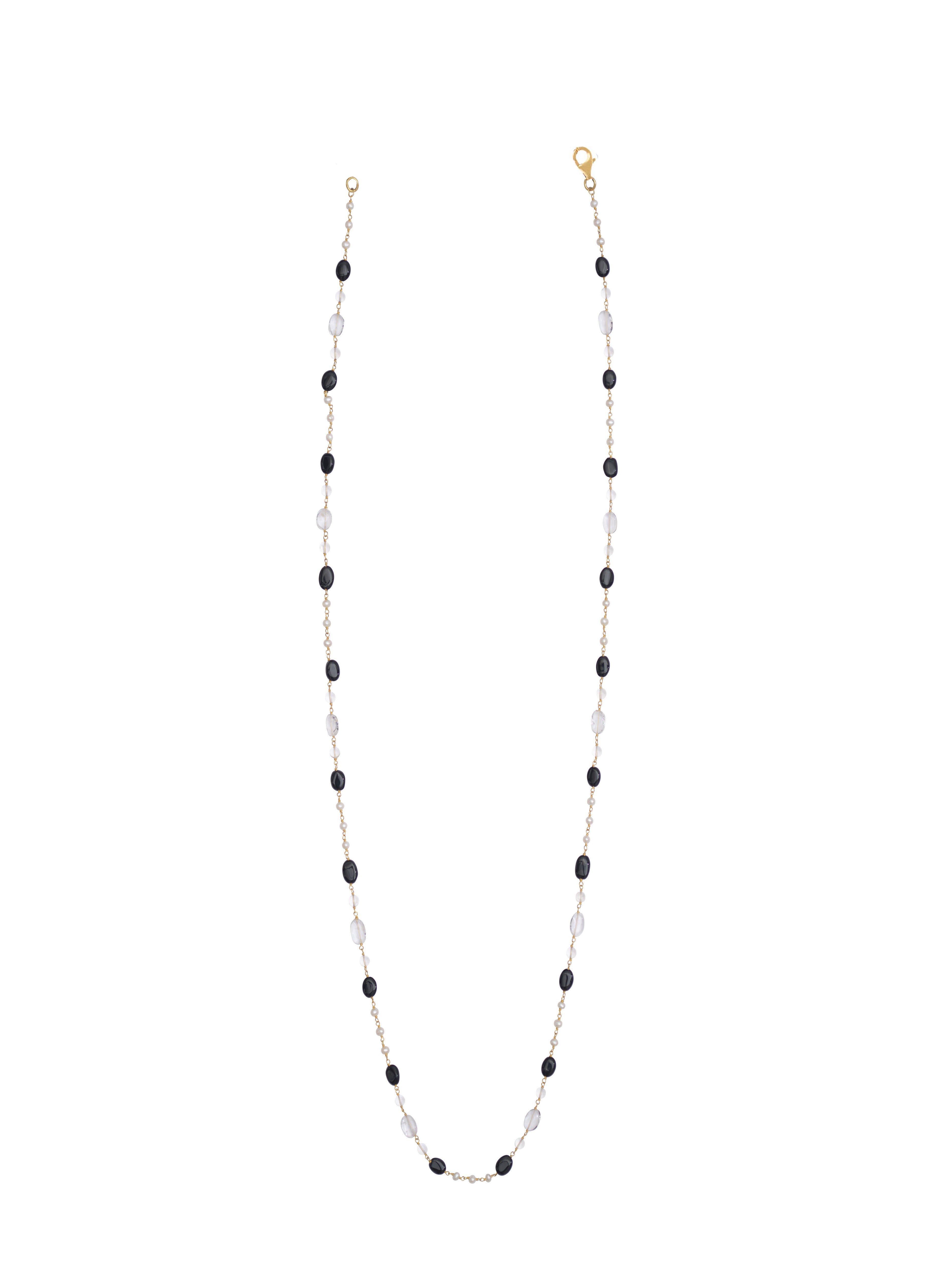 ONYX CRYSTAL AND PEARL LONG NECKLACE