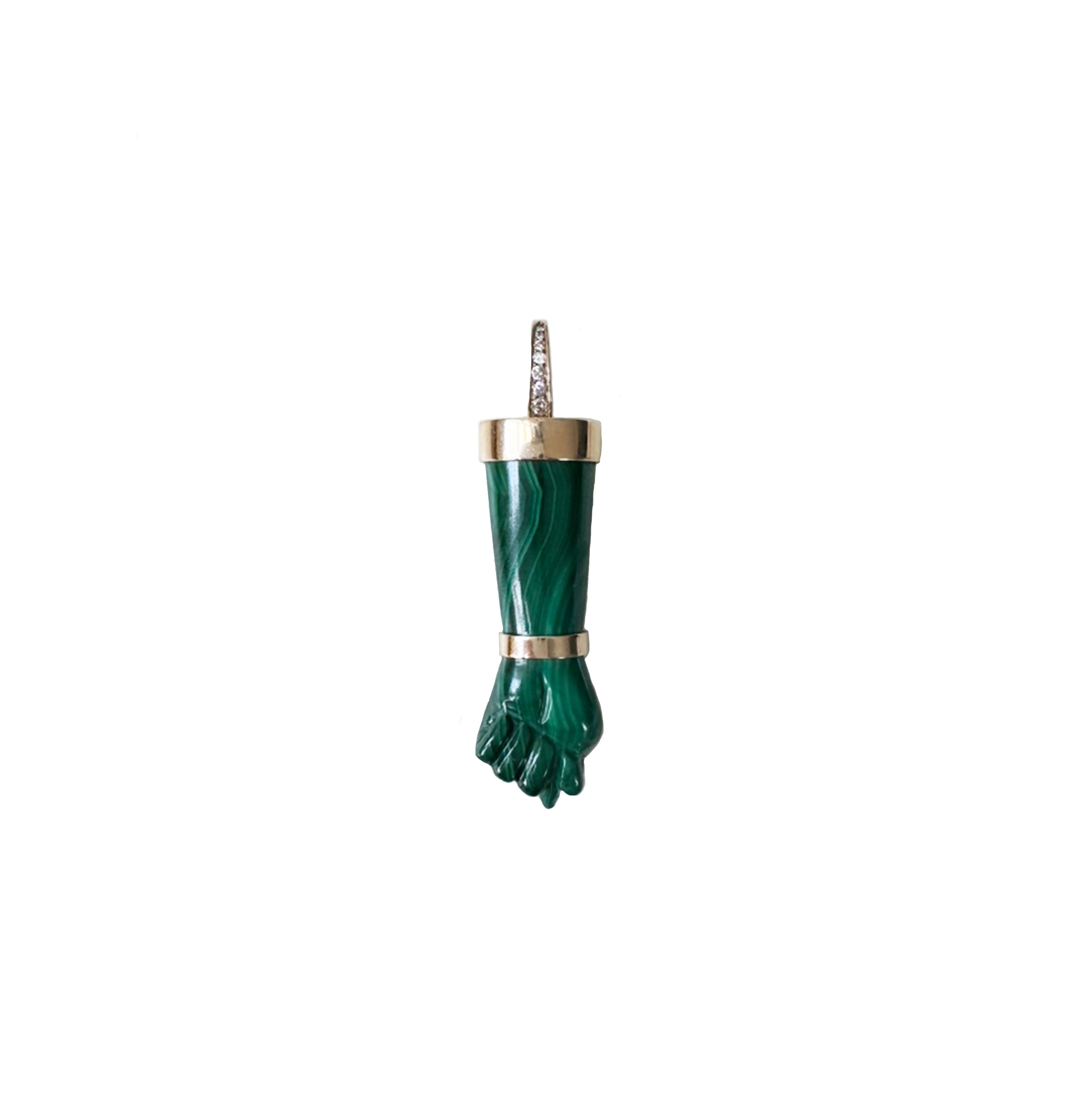 MALACHITE AND DIAMOND GOLD FIGA PENDANT