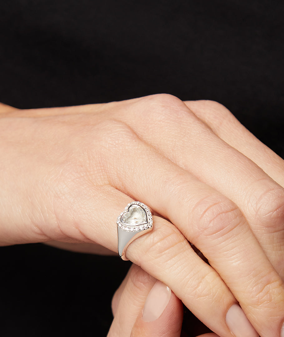 CRYSTAL & PAVE ZIRCON HEART PINKY RING