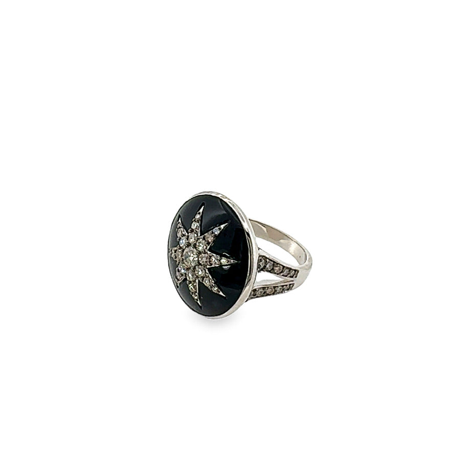 ONYX AND DIAMOND STAR RING