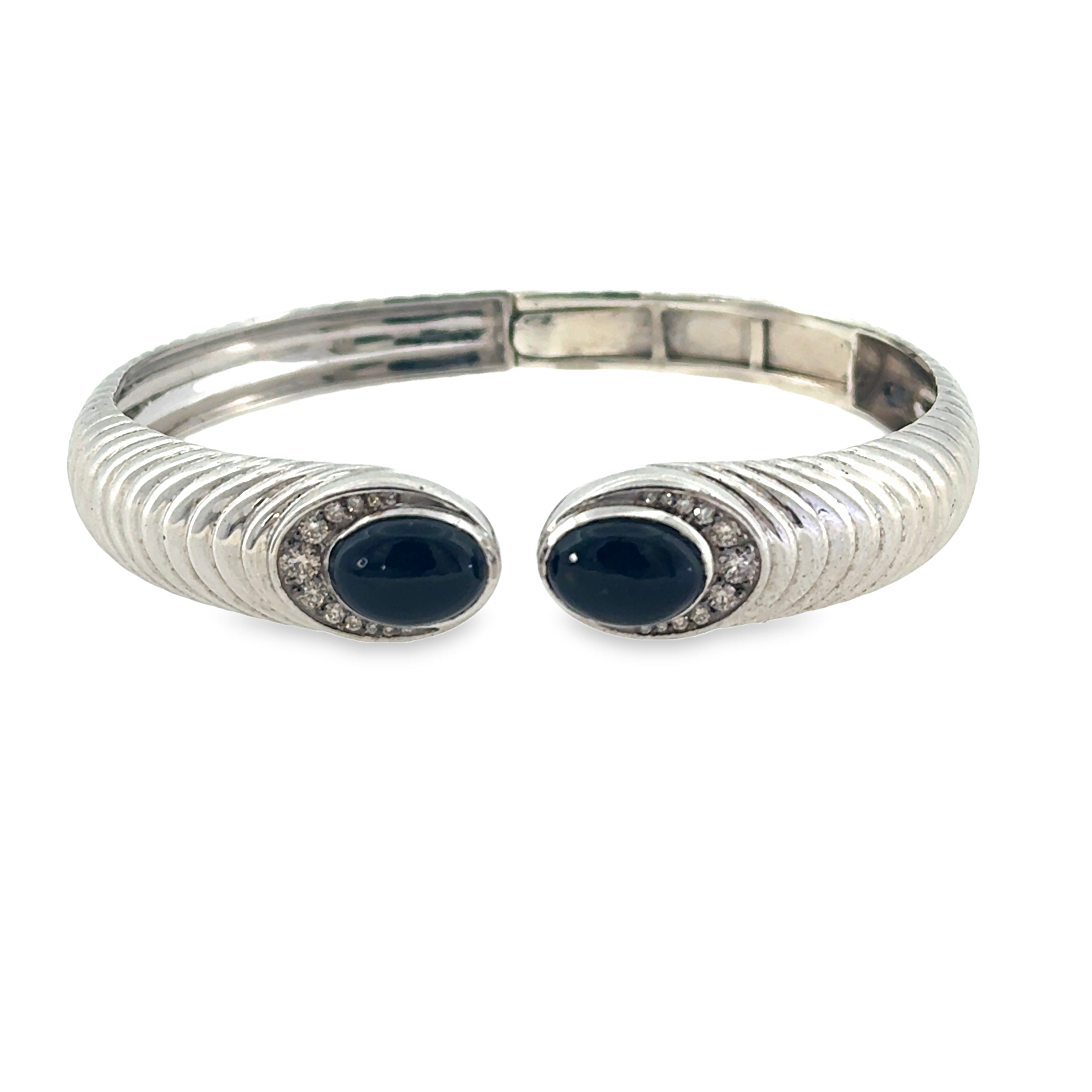 DIAMOND AND ONYX SILVER BANGLE