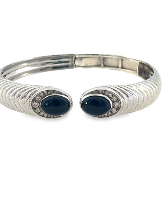 DIAMOND AND ONYX SILVER BANGLE