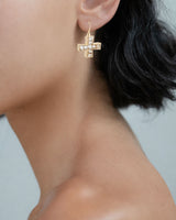 GOLD QUARTZ CRYSTAL CROSS EARRINGS