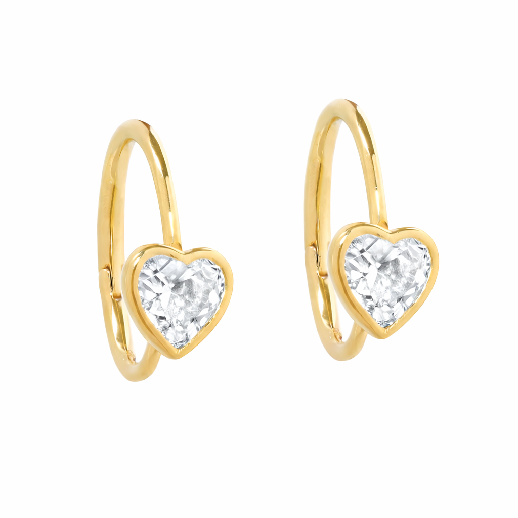CRYSTAL HEART CUFF HOOP EARRINGS