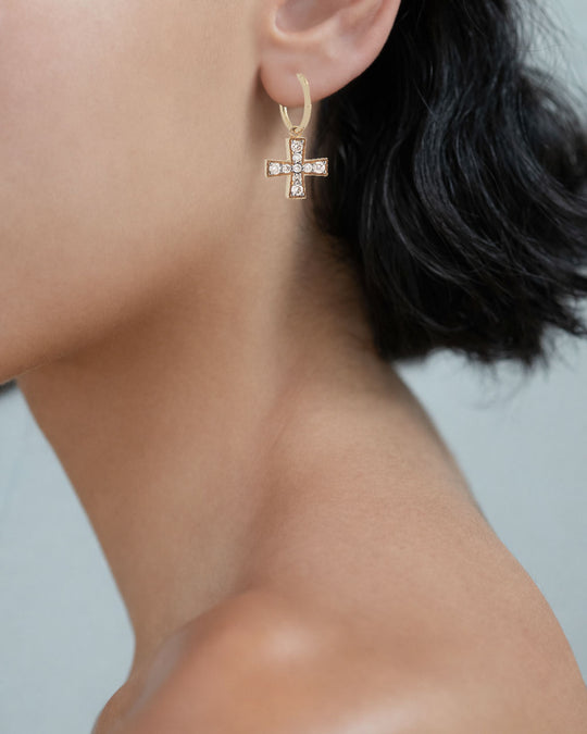 DIAMOND GOLD CROSS EARRING