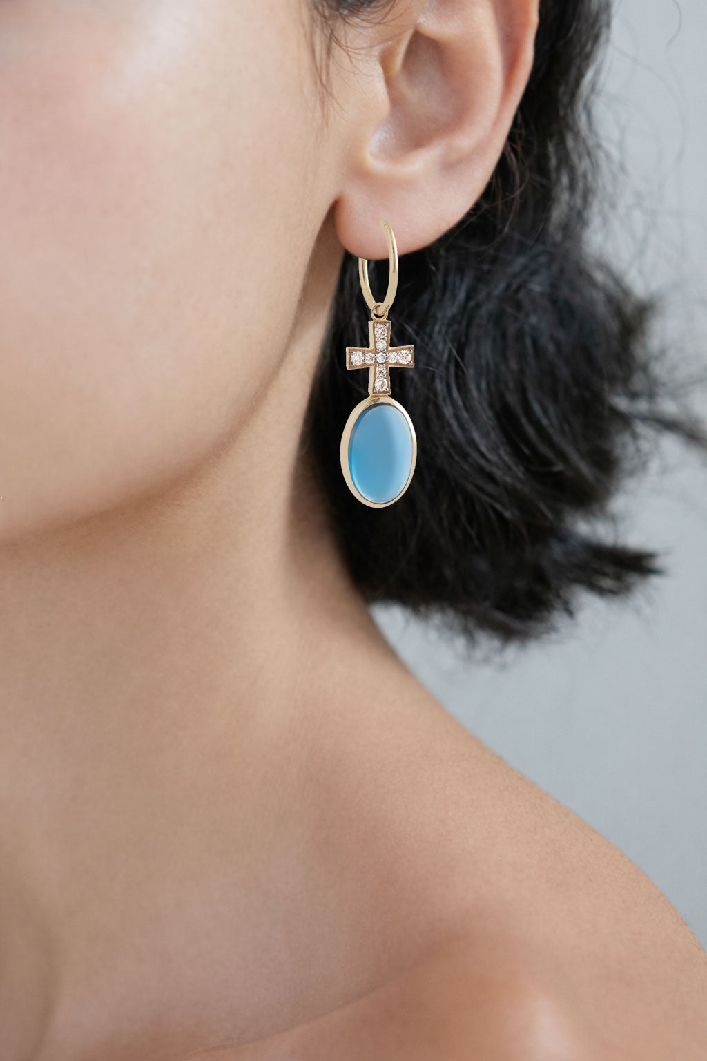 GOLD DIAMOND CROSS AND TOPAZ EARRINGS