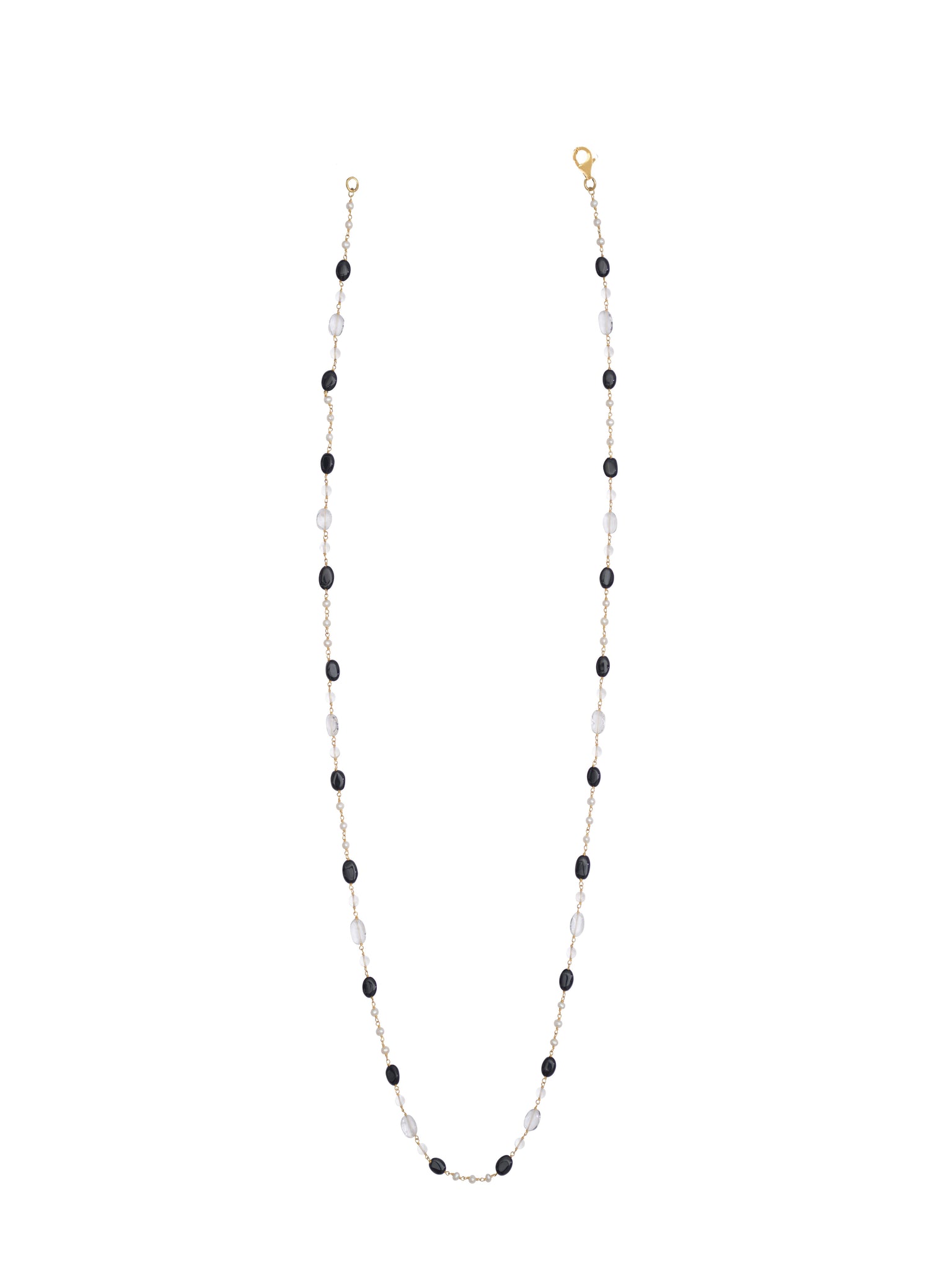 ONYX CRYSTAL AND PEARL LONG NECKLACE