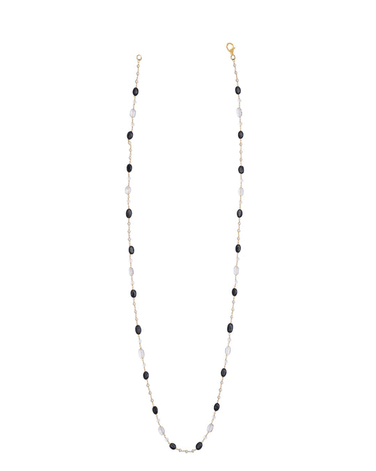 ONYX CRYSTAL AND PEARL LONG NECKLACE