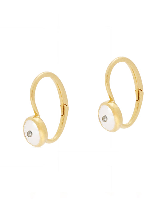 PEARL AND ZIRCON CUFF HOOP EARRINGS