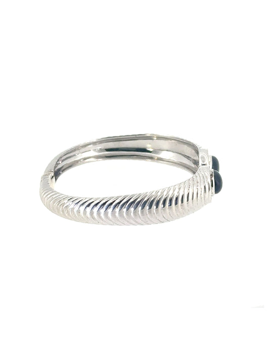 DIAMOND AND ONYX SILVER BANGLE