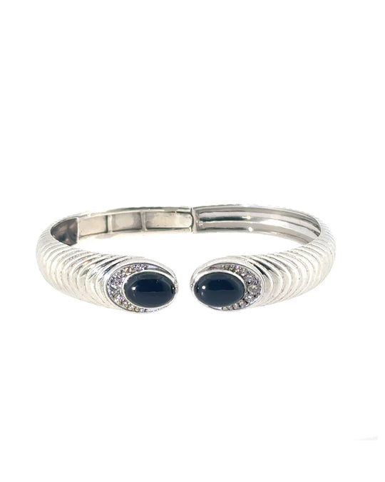 DIAMOND AND ONYX SILVER BANGLE
