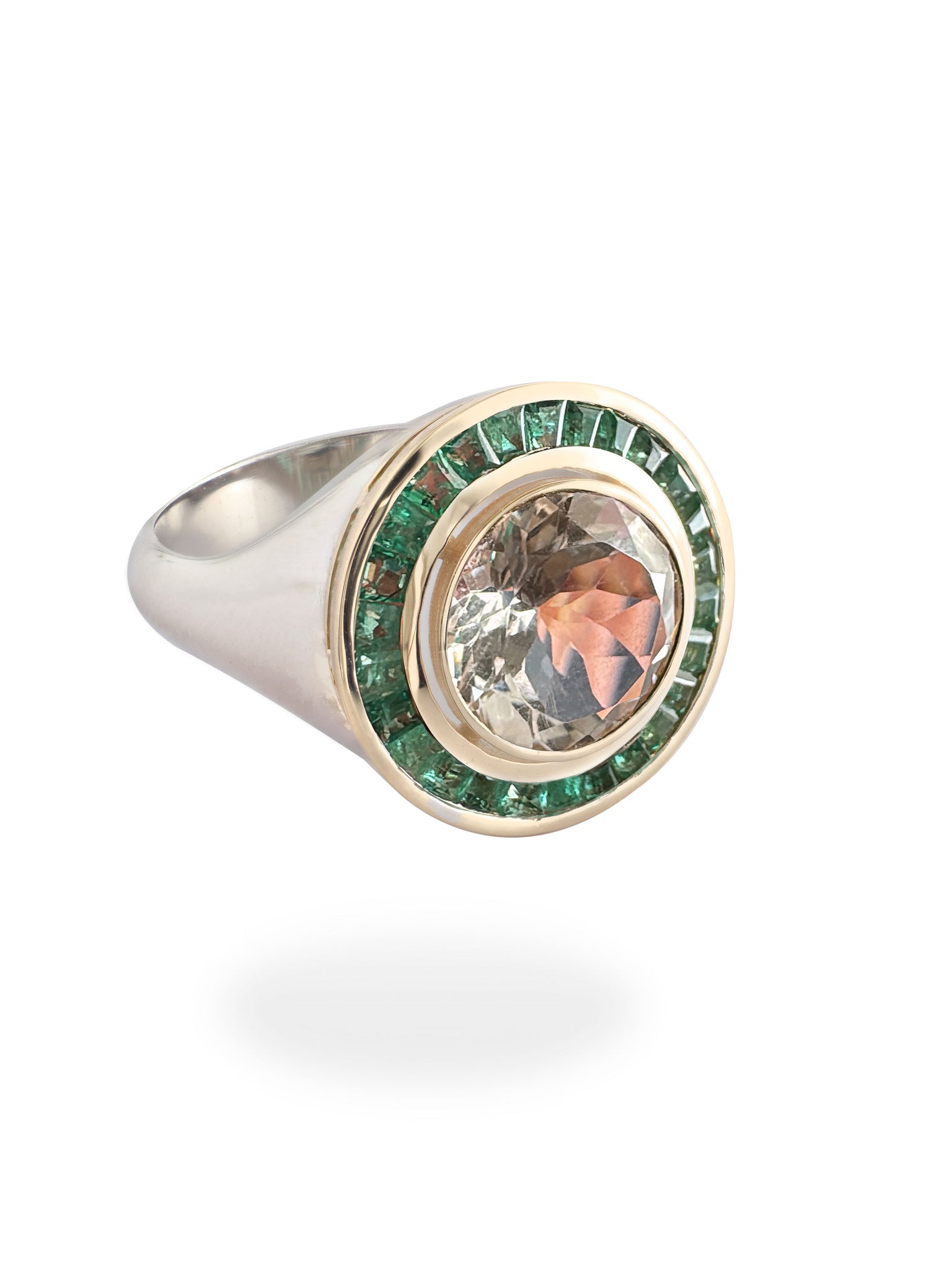 WHITE TOPAZ & EMERALD RING
