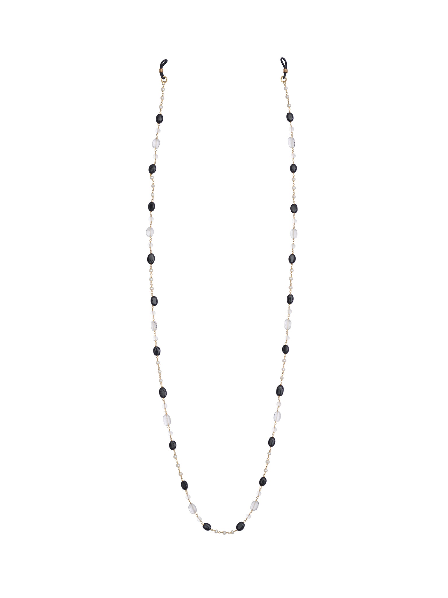 ONYX AND PEARL AND QUARTZ CRYSTAL GLASSES CHAIN