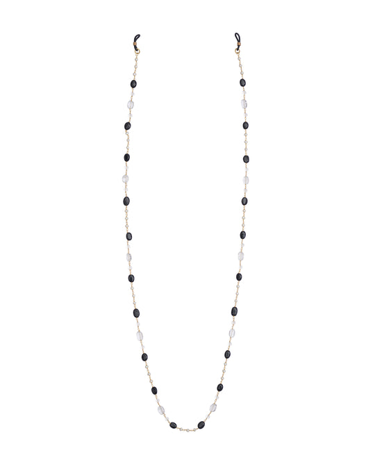 ONYX AND PEARL AND QUARTZ CRYSTAL GLASSES CHAIN