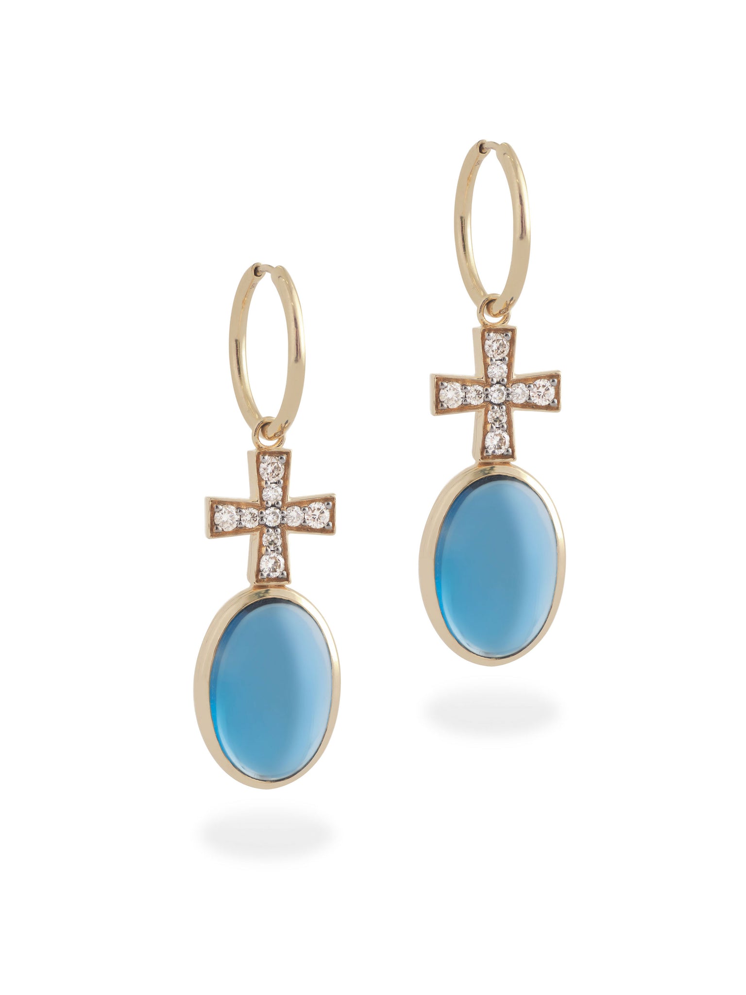 GOLD DIAMOND CROSS AND TOPAZ EARRINGS