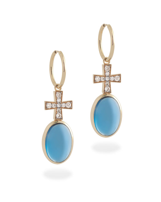 GOLD DIAMOND CROSS AND TOPAZ EARRINGS