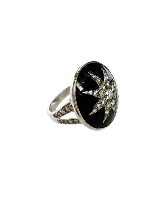 ONYX AND DIAMOND STAR RING