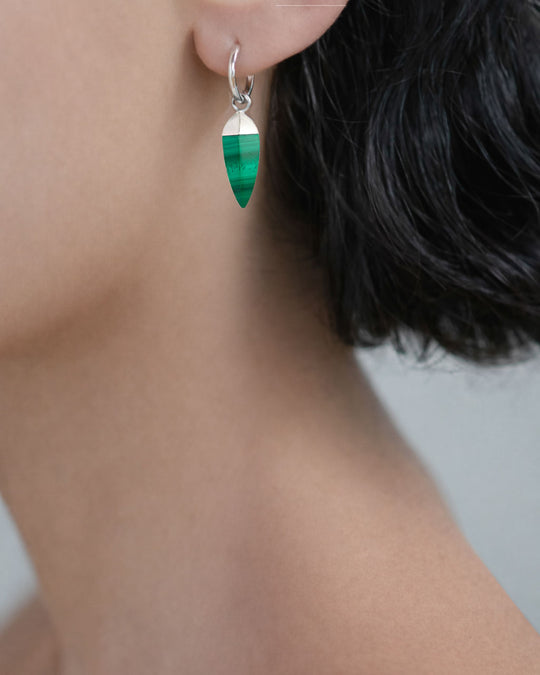 MALACHITE WHITE RHODIUM SPIKE EARRING