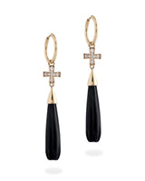 GOLD BLACK ONYX AND DIAMOND CROSS EARRINGS