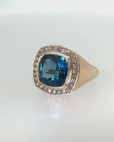 GOLD LONDON TOPAZ AND DIAMOND RING