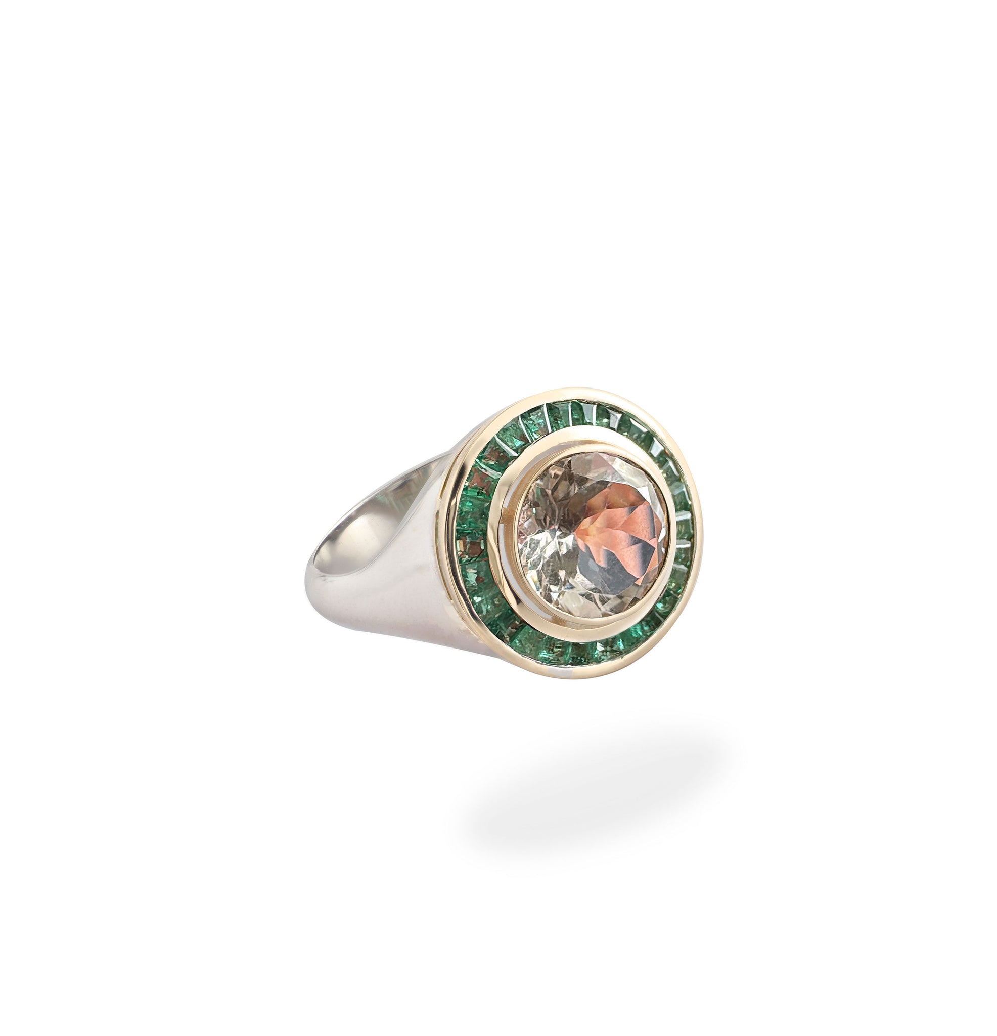 WHITE TOPAZ & EMERALD RING