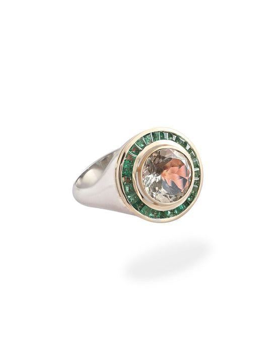 WHITE TOPAZ & EMERALD RING