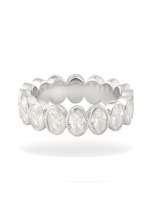 WHITE RHODIUM OVAL ZIRCON RING