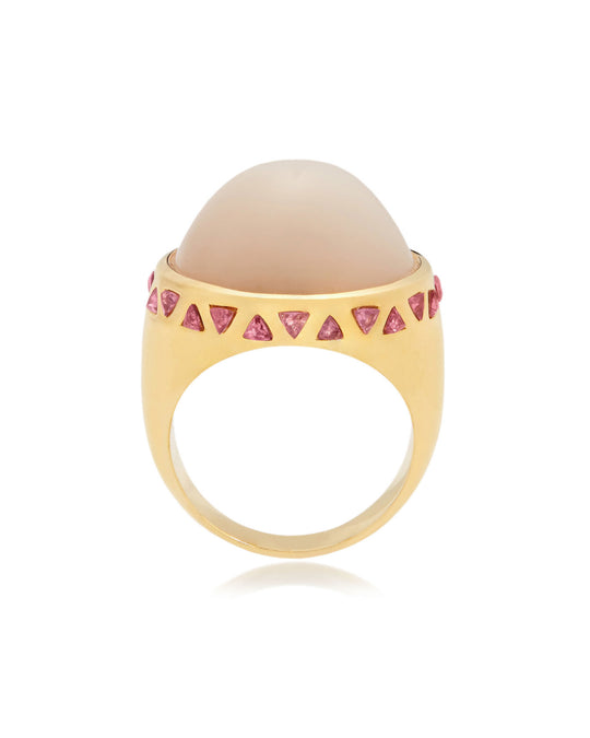 CABOCHON MOONSTONE & GARNET RING