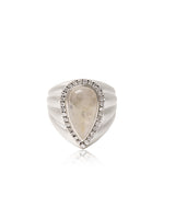 CABOCHON RAINBOW MOONSTONE & PAVE DIAMOND RING