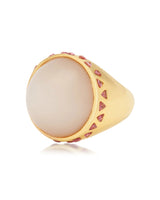 CABOCHON MOONSTONE & GARNET RING