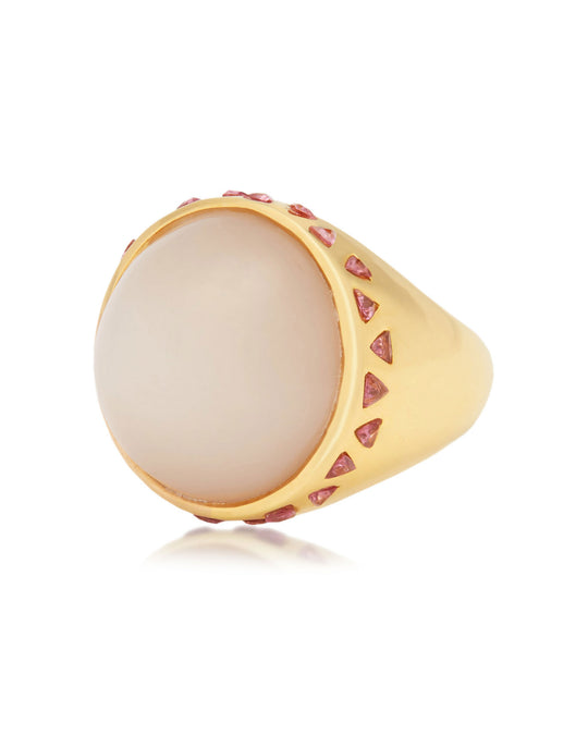 CABOCHON MOONSTONE & GARNET RING