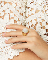 CABOCHON MOONSTONE & GARNET RING