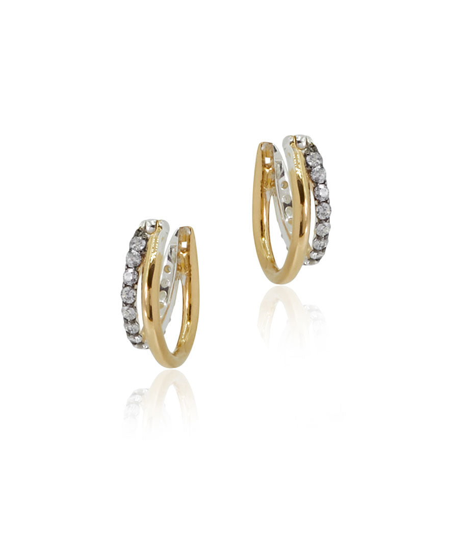 GOLD DIAMOND DOUBLE CUFF HOOP EARRINGS