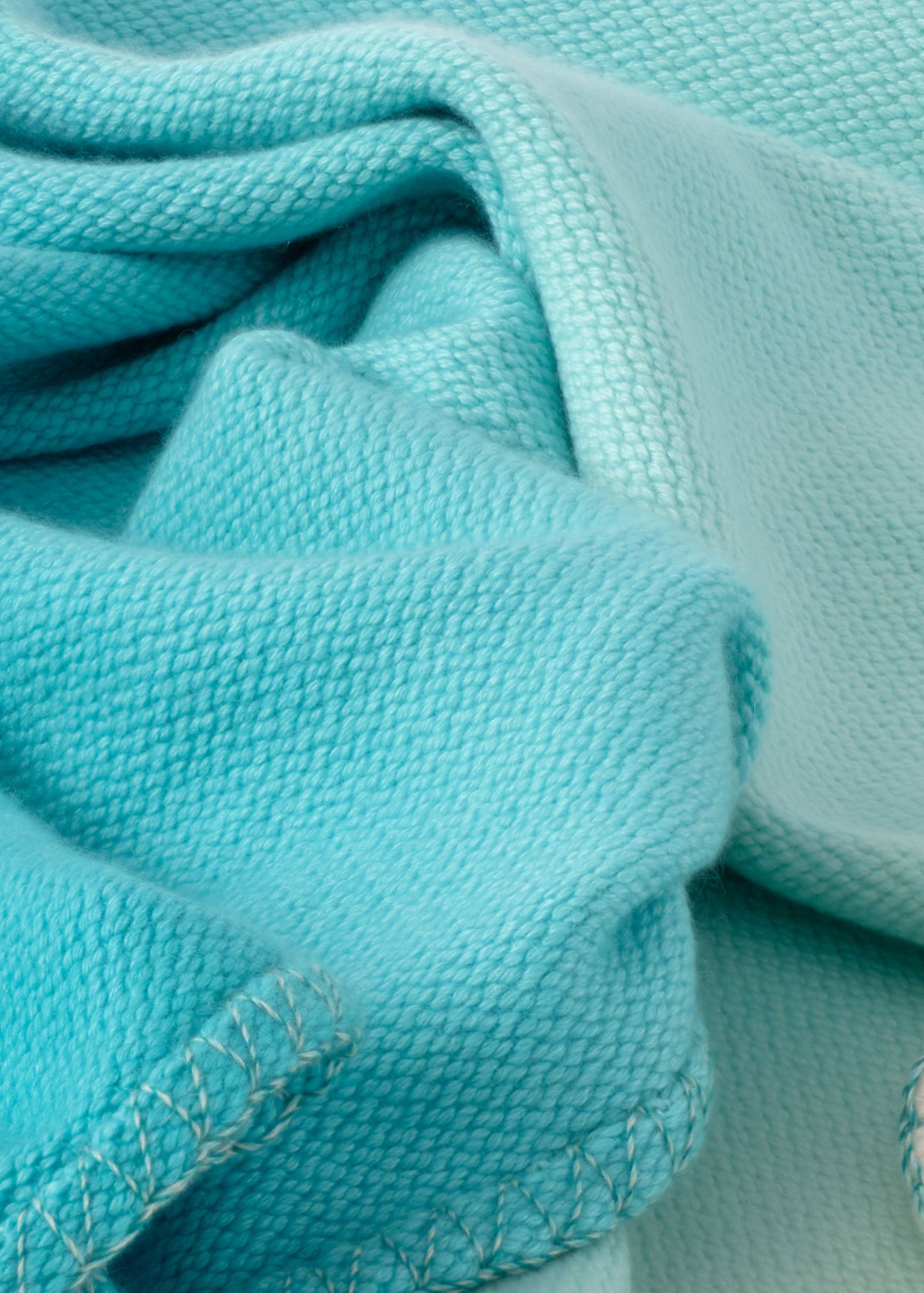 TURQUOISE AND WHITE CASHMERE BLANKET