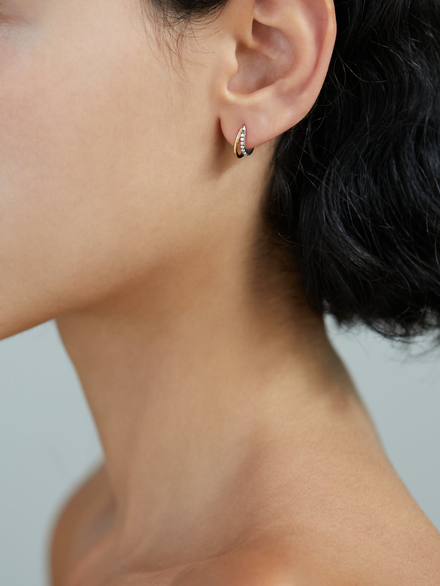 GOLD DIAMOND DOUBLE CUFF HOOP EARRINGS